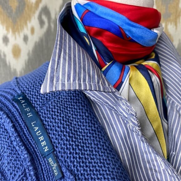 Ralph Lauren Sun Fade Blue Cotton Nautical Inspired Toggle Cardigan Sweater - Picture 2 of 16